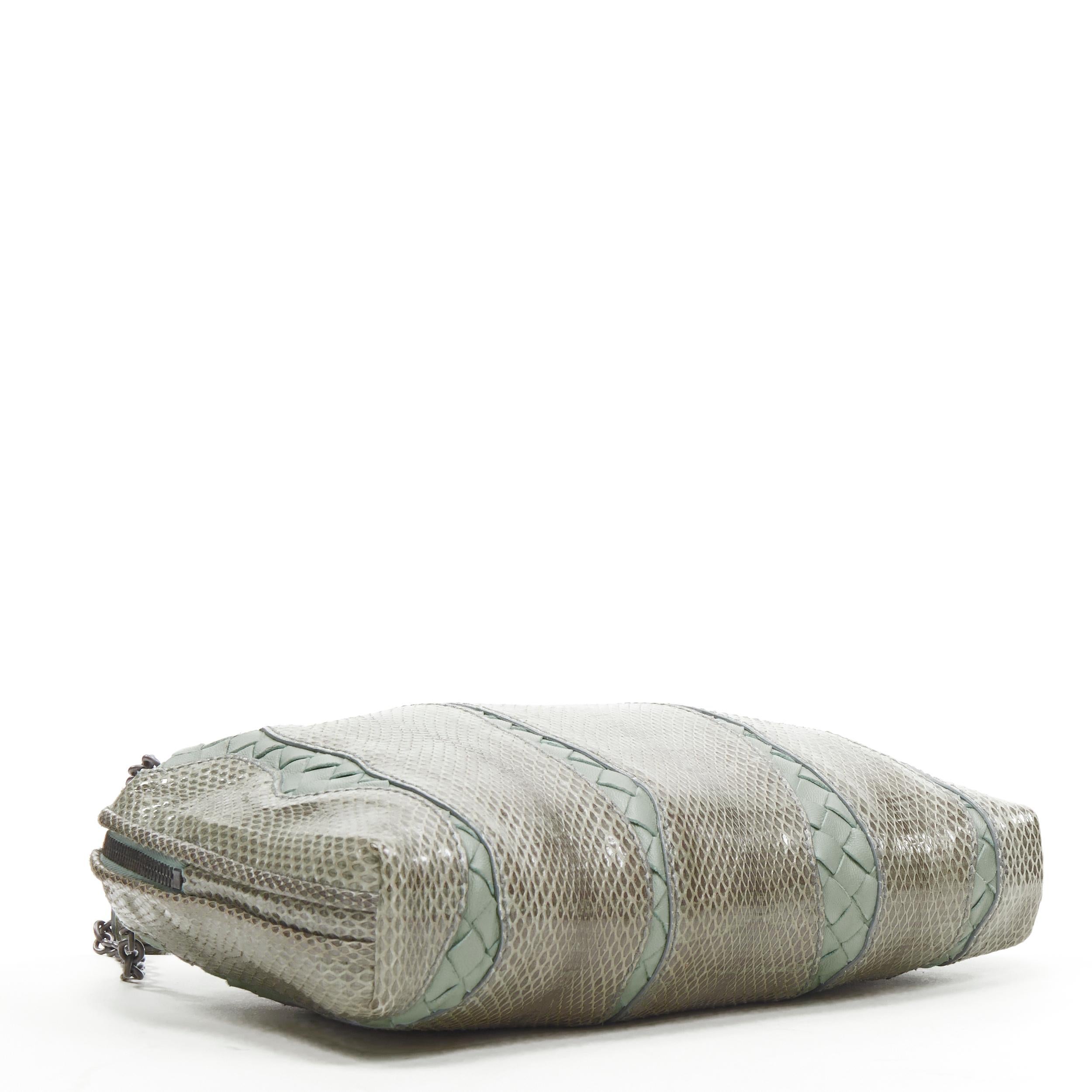 BOTTEGA VENETA Ayers watersnake mint green Intrecciato top zip crossbody ag 1