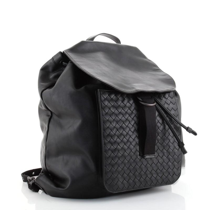 Black Bottega Veneta Backpack Leather with Intrecciato Large