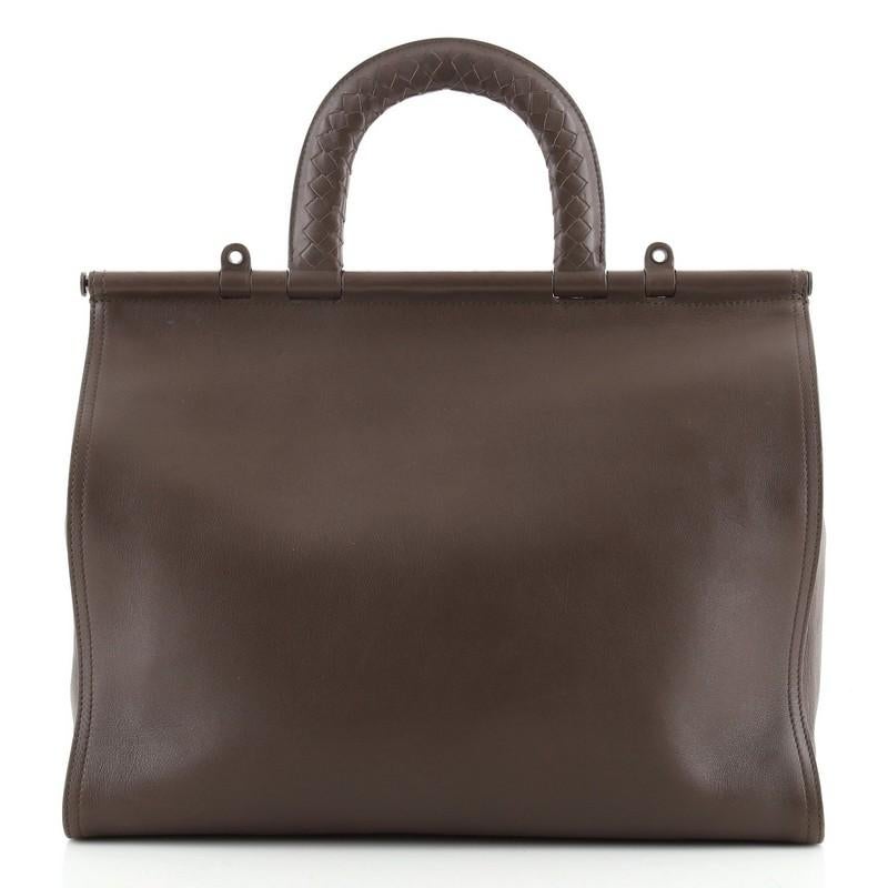 Black Bottega Veneta Bar Frame Top Handle Flap Bag Leather with Intrecciato Detail