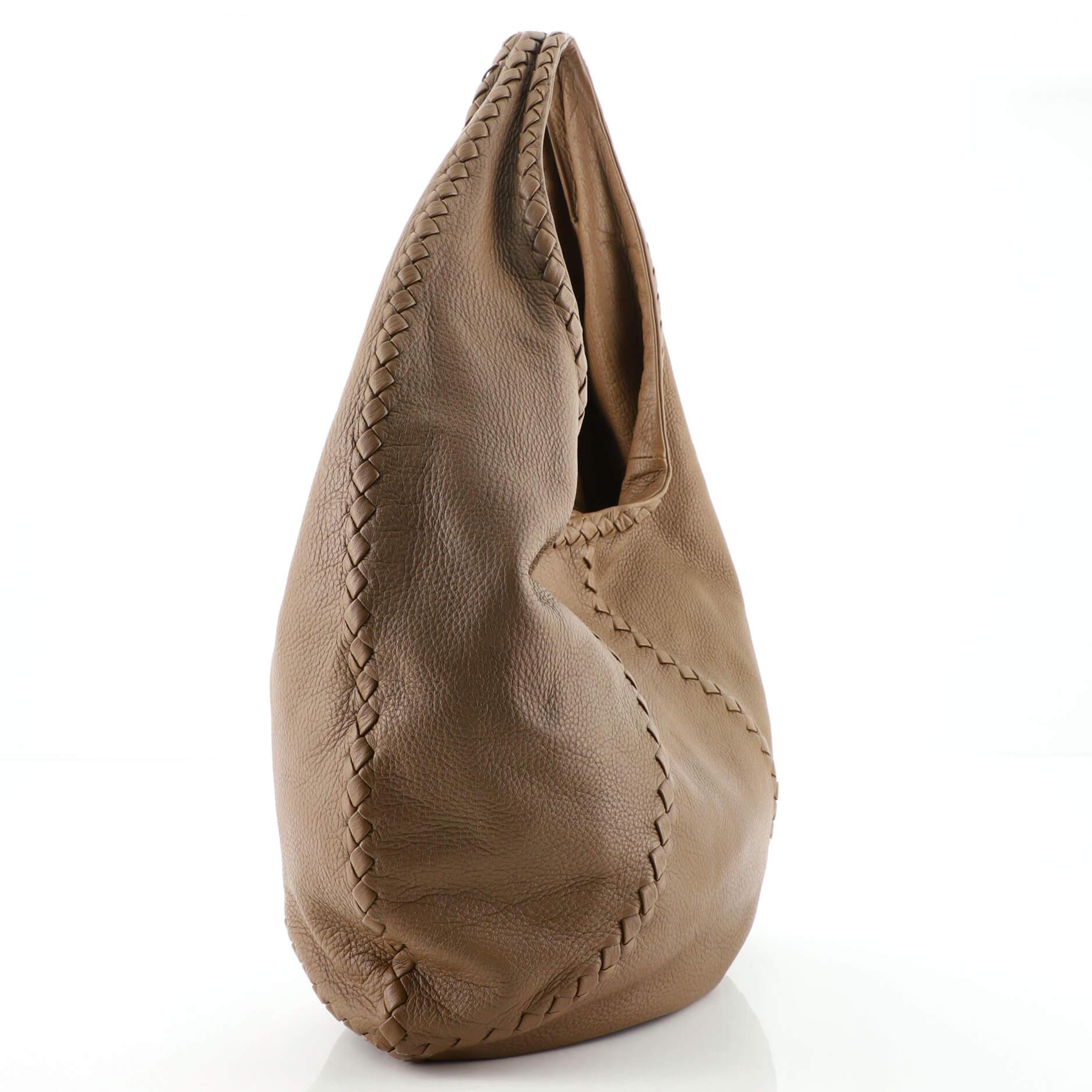 Brown Bottega Veneta Baseball Hobo Leather with Intrecciato Detail Medium