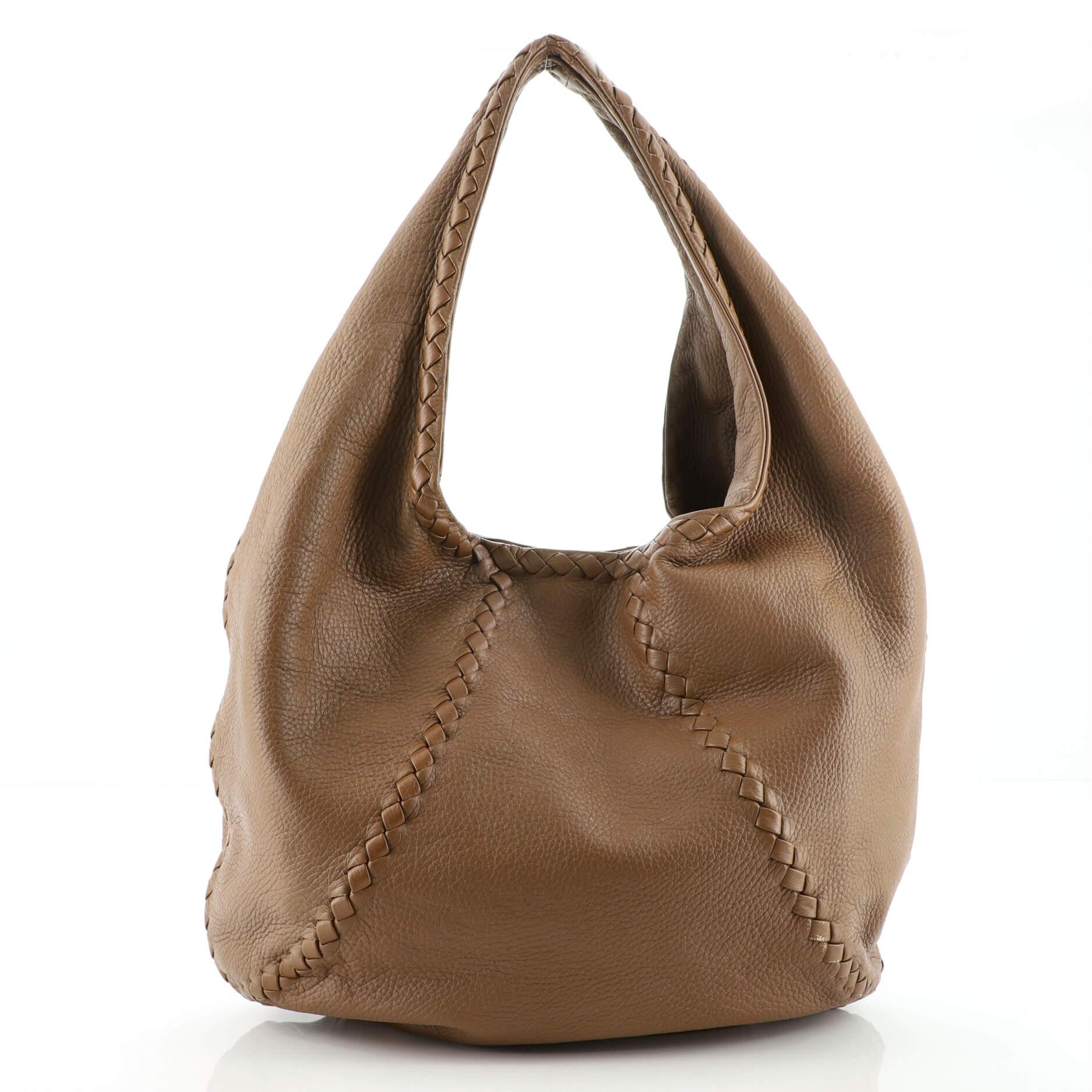 Bottega Veneta Baseball Hobo Leather with Intrecciato Detail Medium In Good Condition In NY, NY