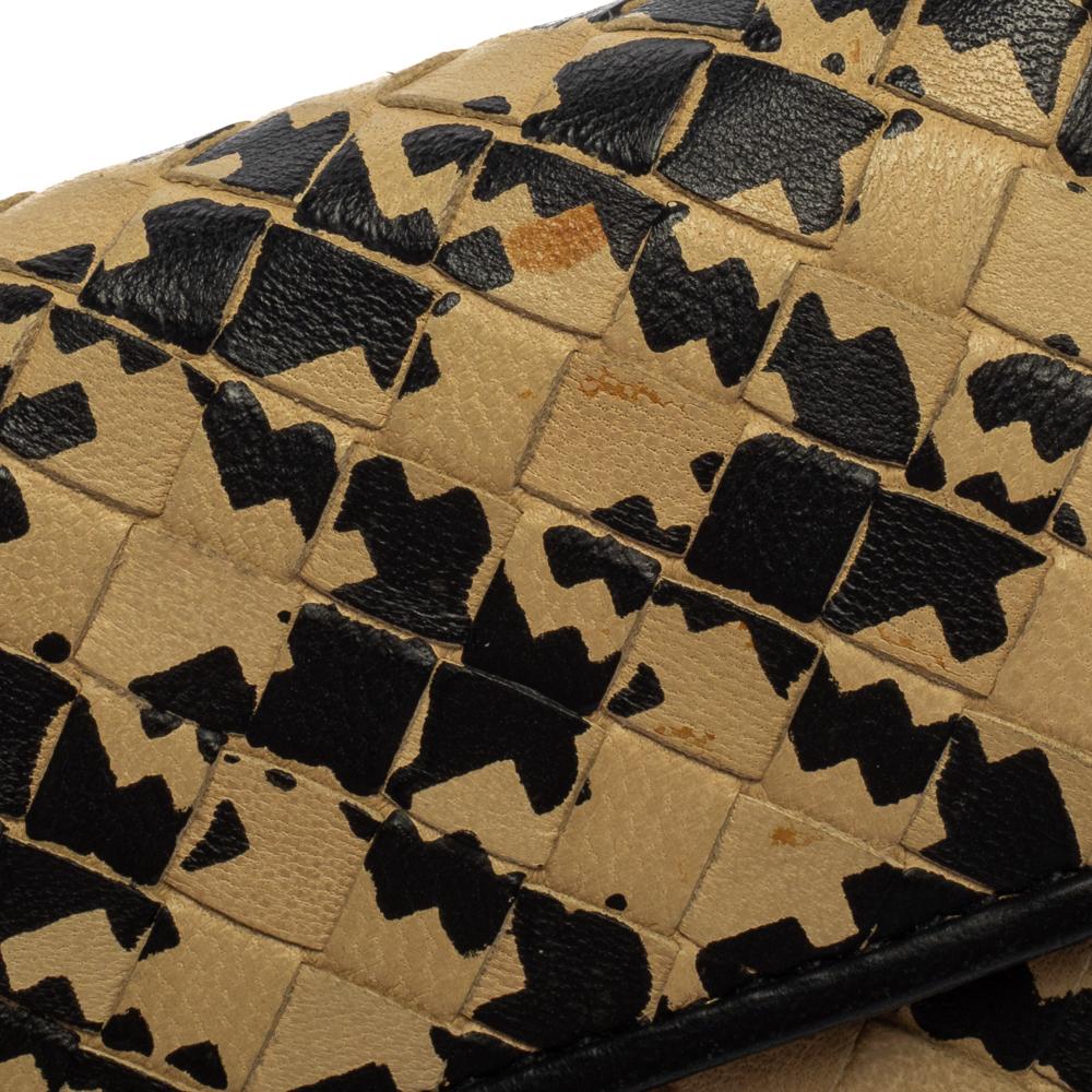 Bottega Veneta Beige/Black Houndstooth Intrecciato Leather Continental Flap Wall 5