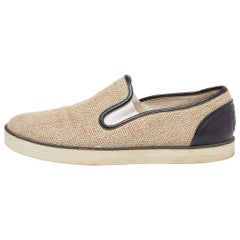 Bottega Veneta Beige/Black Jute and Leather Slip On Sneakers Size 39