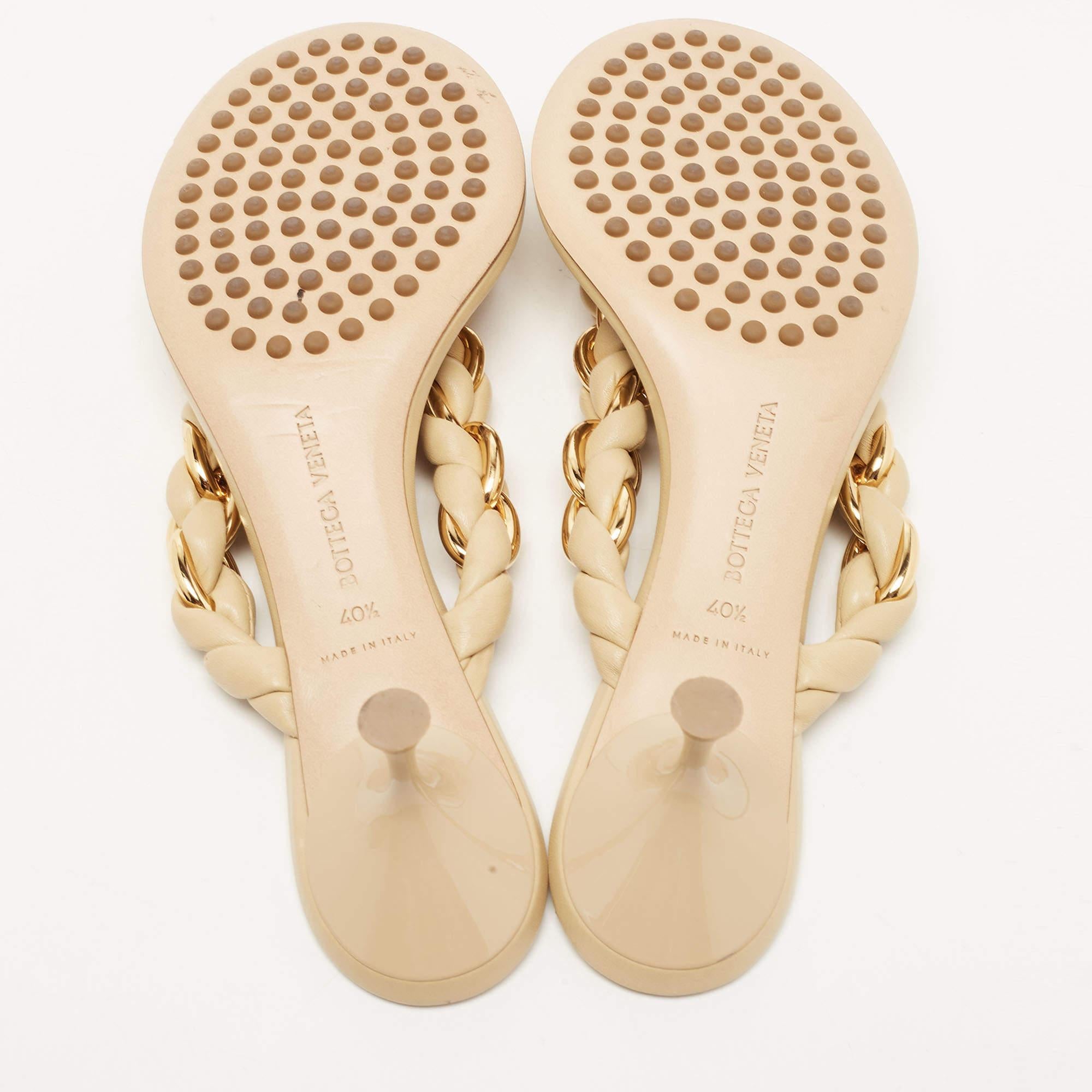 Bottega Veneta Beige Braided Leather and Chain Thong Sandals Size 40.5 1