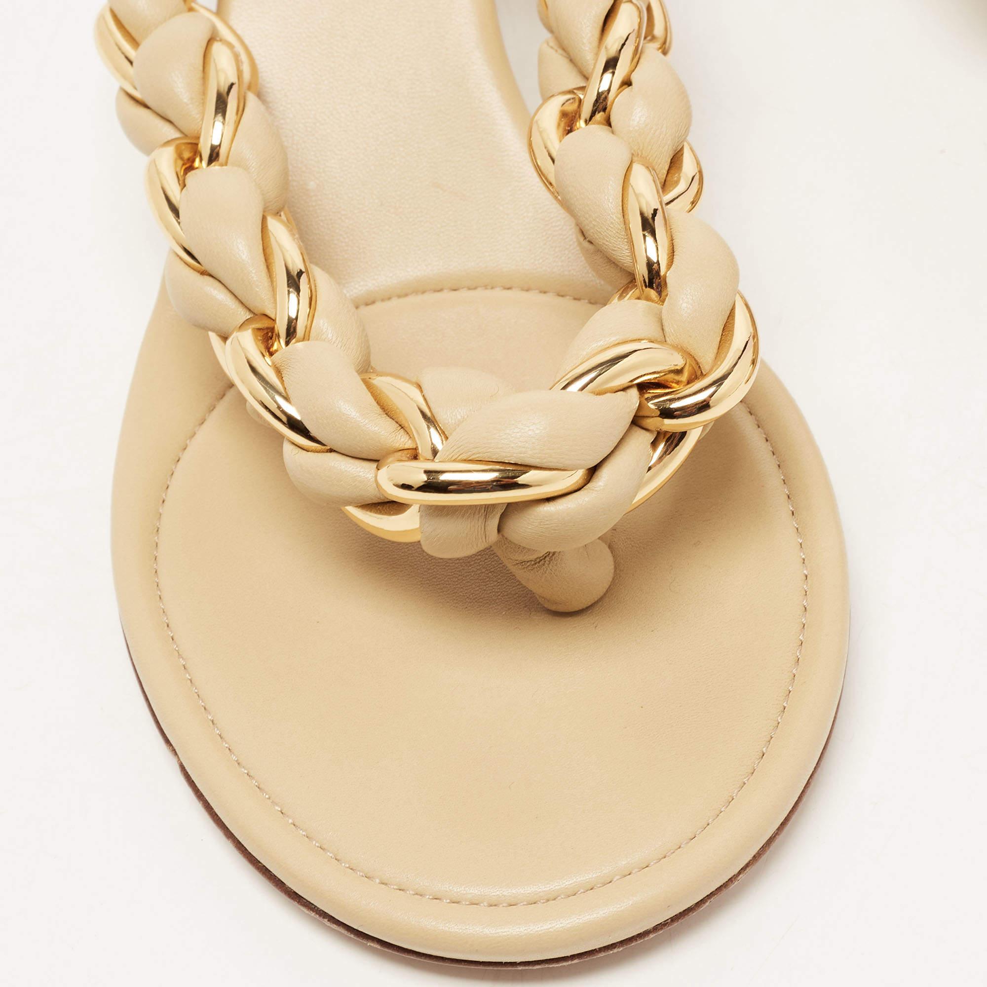 Bottega Veneta Beige Braided Leather and Chain Thong Sandals Size 40.5 3