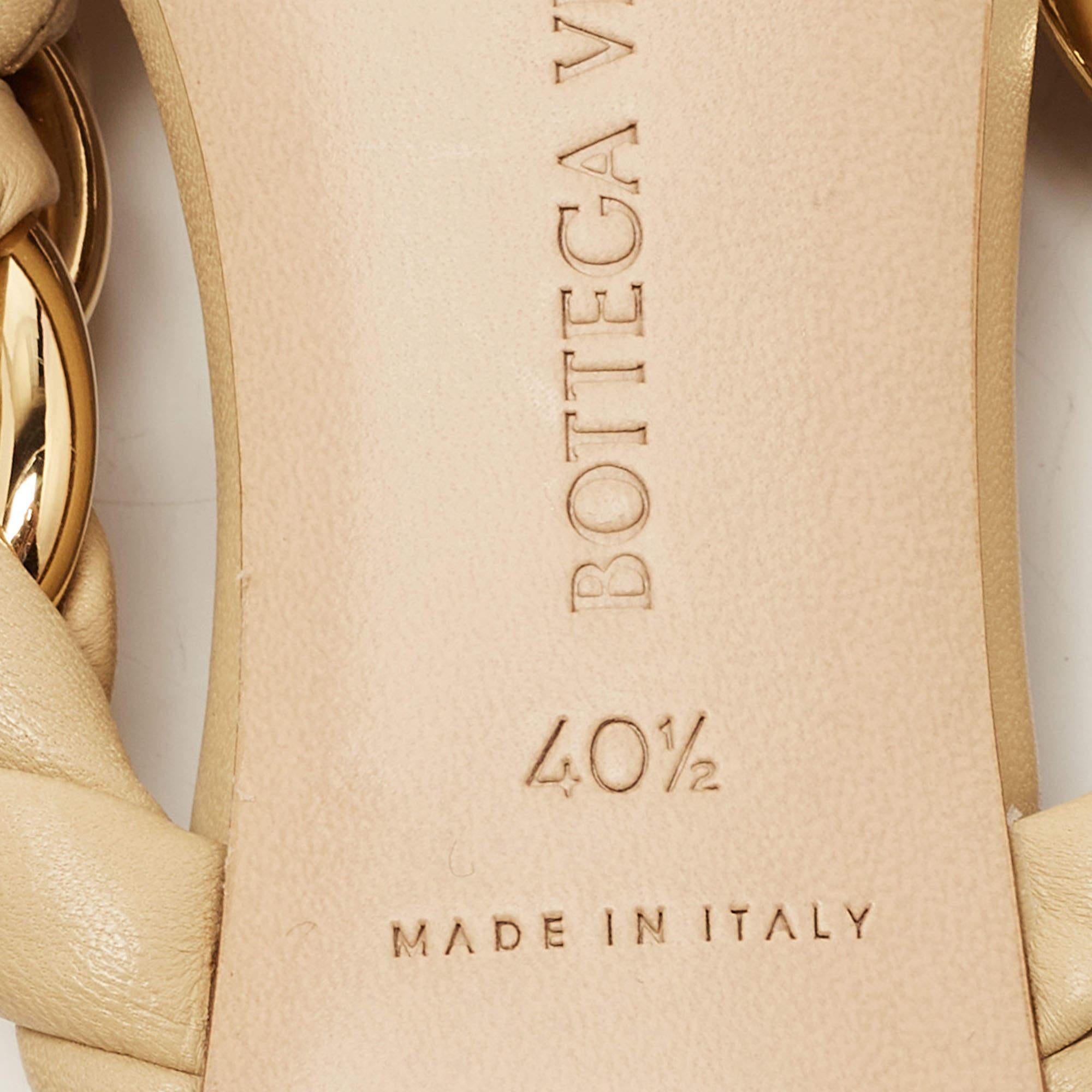 Bottega Veneta Beige Braided Leather and Chain Thong Sandals Size 40.5 4