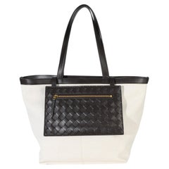 Bottega Veneta Beige Brown Canvas Mix Nappa Intrecciato Medium Flip Flap Tote
