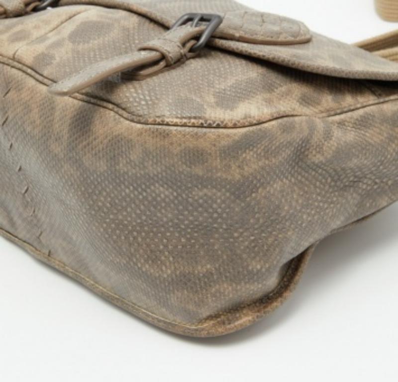 Marron Bottega Veneta Beige/Brown Karung Leather Gardena Messenger Bag en vente