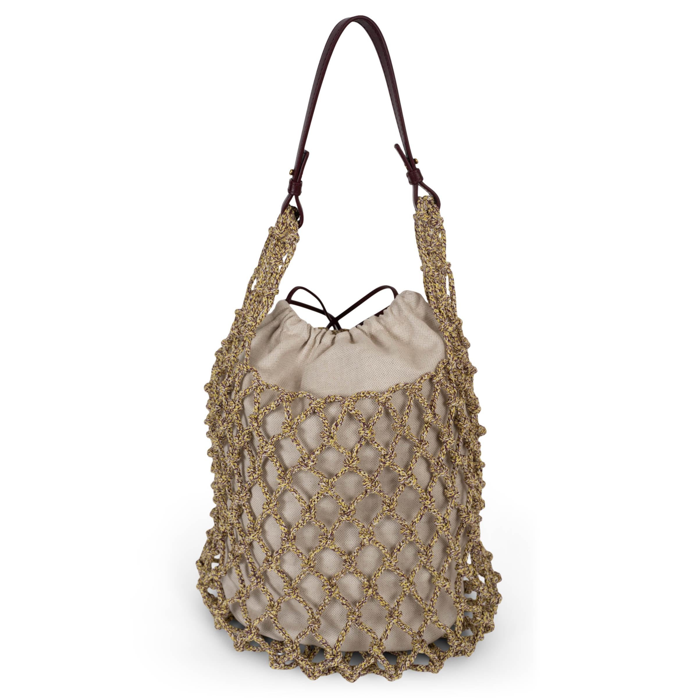 BOTTEGA VENETA beige Baumwolle 2024 SALINA MACRAME Beuteltasche im Zustand „Hervorragend“ im Angebot in Zürich, CH