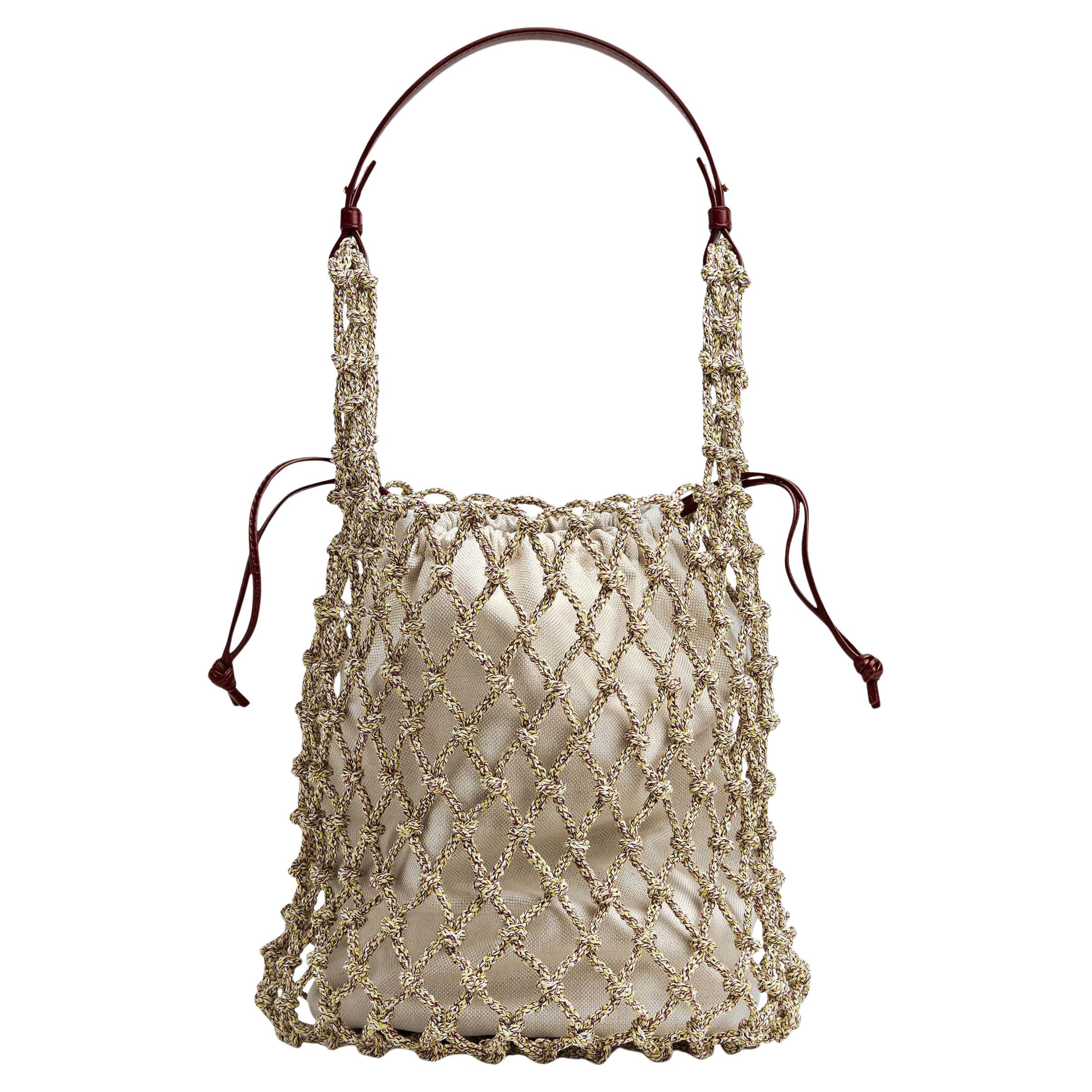 BOTTEGA VENETA beige Baumwolle 2024 SALINA MACRAME Beuteltasche im Angebot