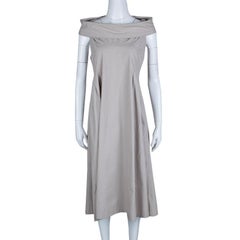 Bottega Veneta Beige Cotton Pintuck Detail Off Shoulder Sleeveless Dress M