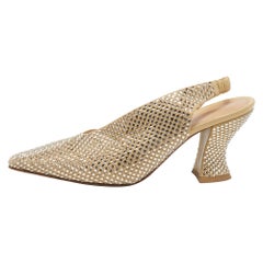 Bottega Veneta Beige Crystal Embellished Suede Slingback Pumps Size 38