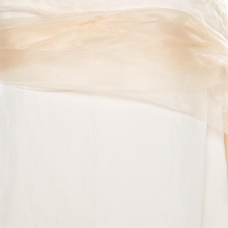 Bottega Veneta Beige Draped Organza Trim Strapless Shift Dress M In Good Condition In Dubai, Al Qouz 2