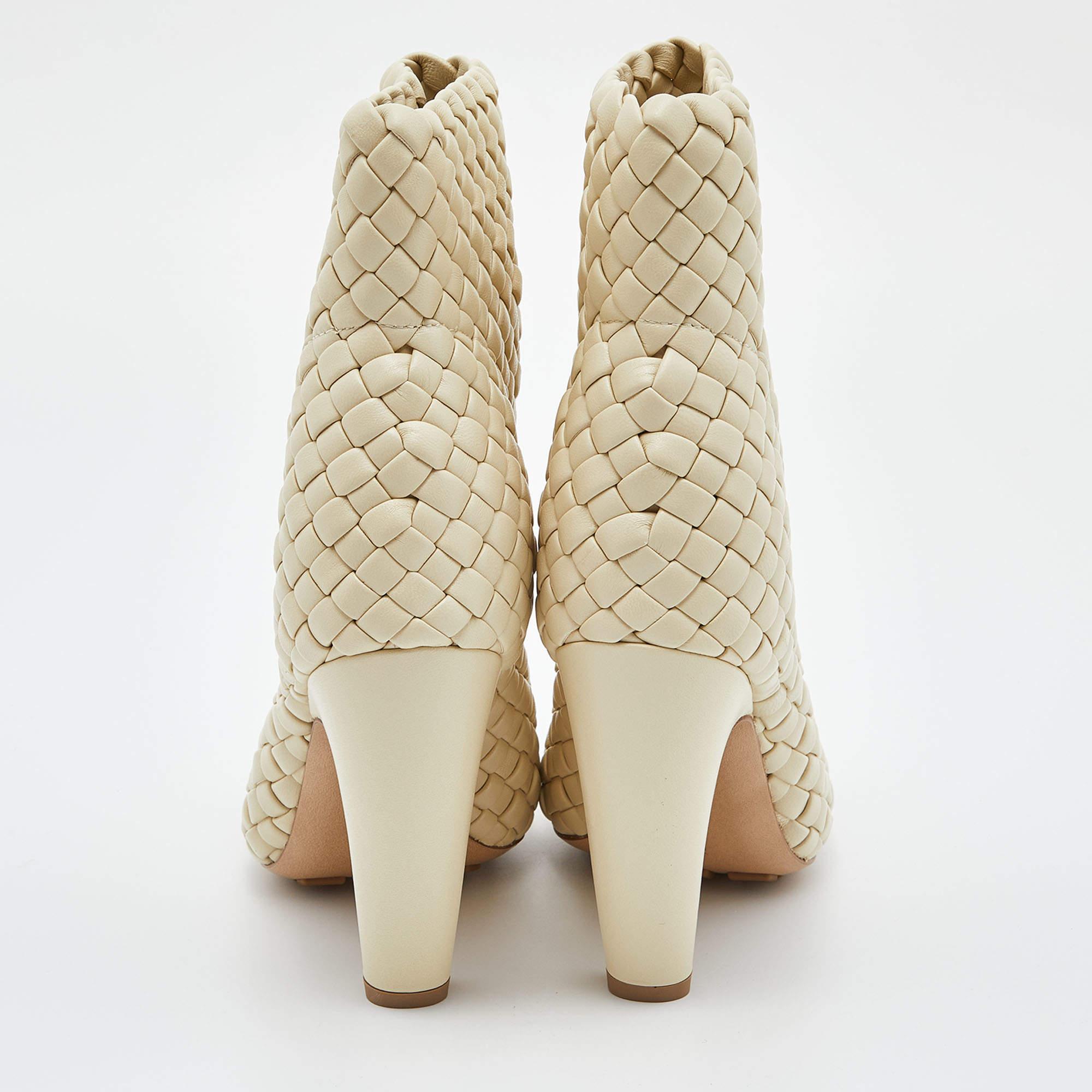 Bottega Veneta Beige Intrecciato Leather Canalazzo Ankle Boots Size 36 6