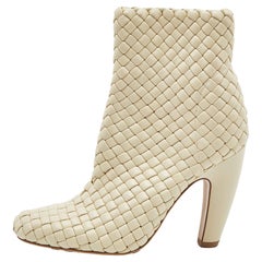 Bottega Veneta Beige Intrecciato Leather Canalazzo Ankle Boots Size 36