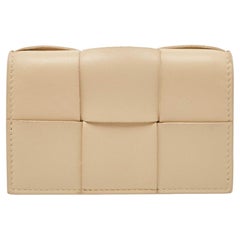 Used Bottega Veneta Beige Intrecciato Leather Cassette Business Card Case