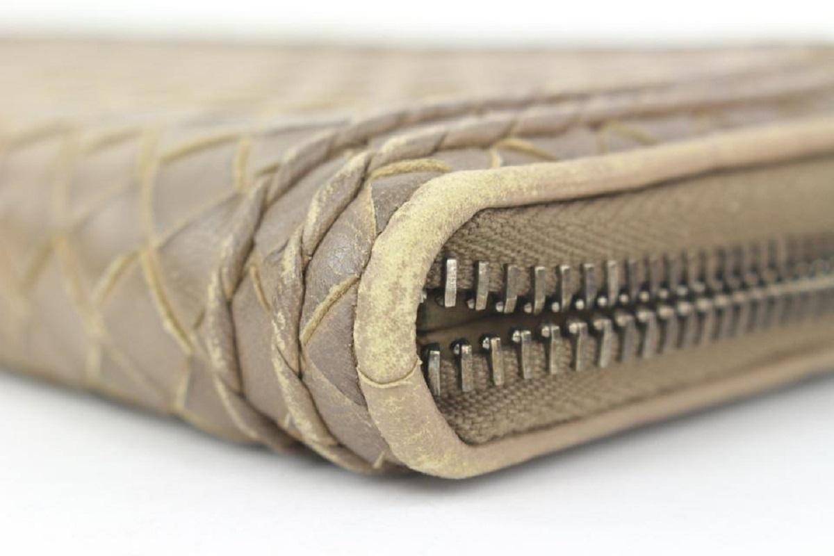 Bottega Veneta Beige Intrecciato Continental Brieftasche aus Leder mit Reißverschluss um Reißverschluss im Angebot 7
