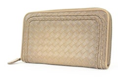 Bottega Veneta Beige Intrecciato Leather Continental Wallet Zip Around Zippy