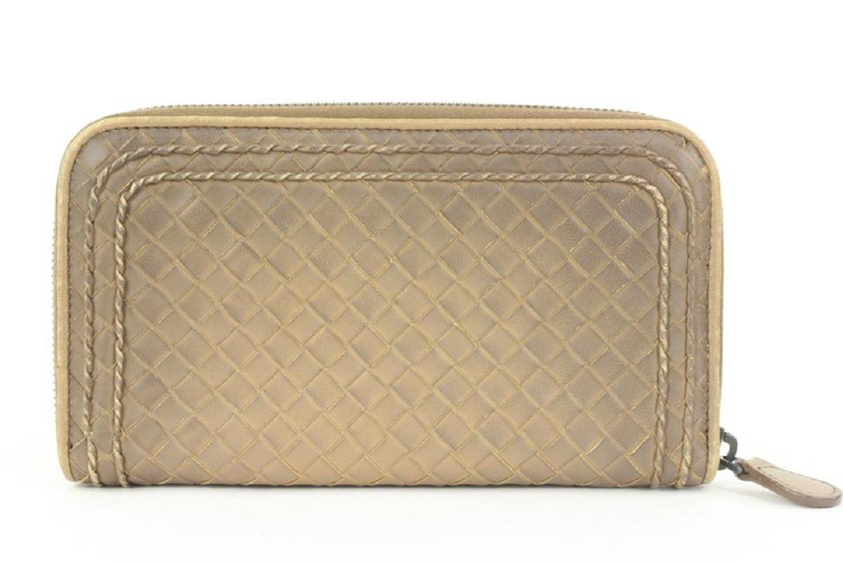 Bottega Veneta Beige Intrecciato Continental Brieftasche aus Leder mit Reißverschluss um Reißverschluss im Angebot 4