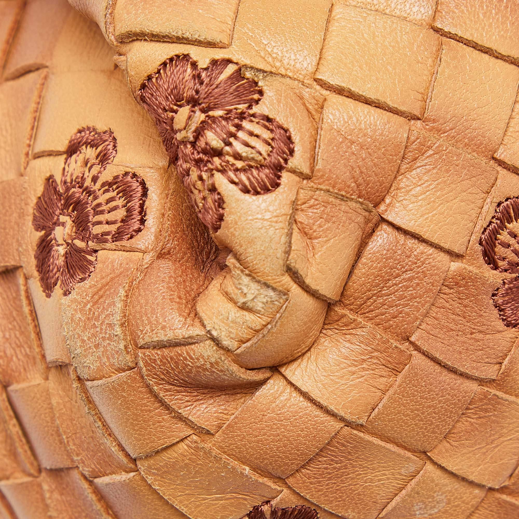 Bottega Veneta Beige Intrecciato Leather Embroidered Floral Satchel 1