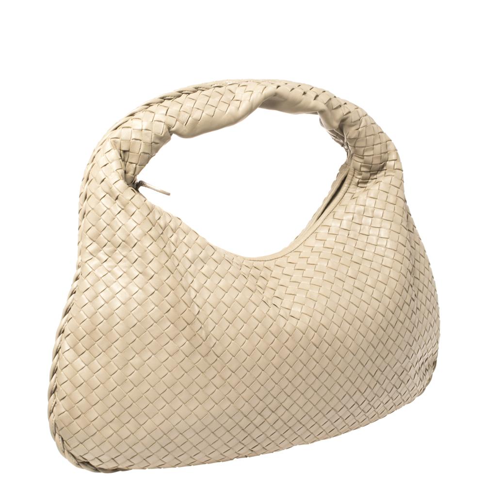 Women's Bottega Veneta Beige Intrecciato Leather Large Veneta Hobo