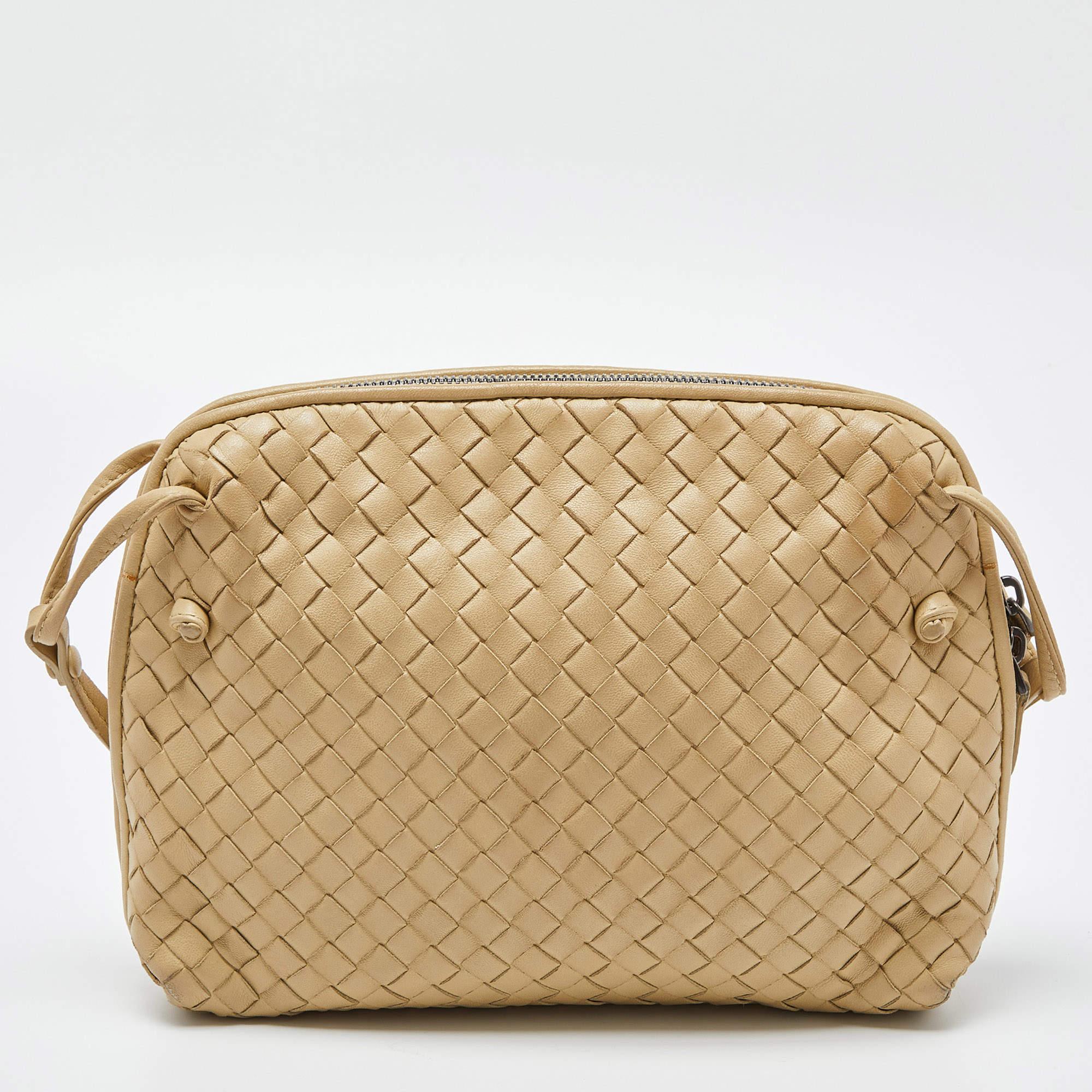 Women's Bottega Veneta Beige Intrecciato Leather Nodini Crossbody Bag
