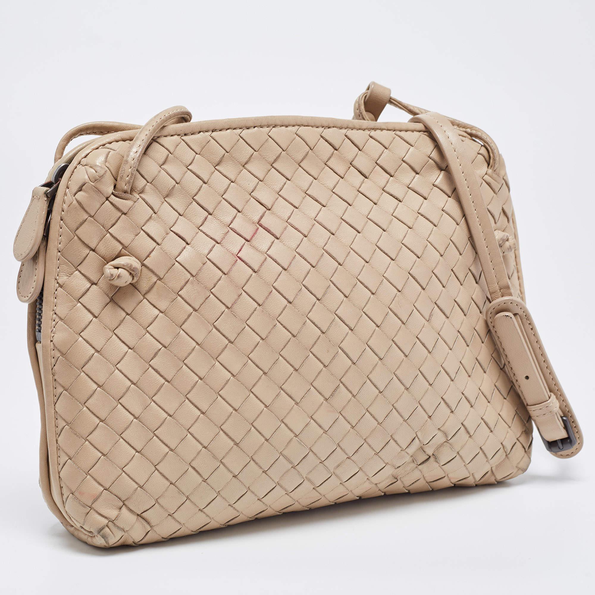 Women's Bottega Veneta Beige Intrecciato Leather Nodini Crossbody Bag