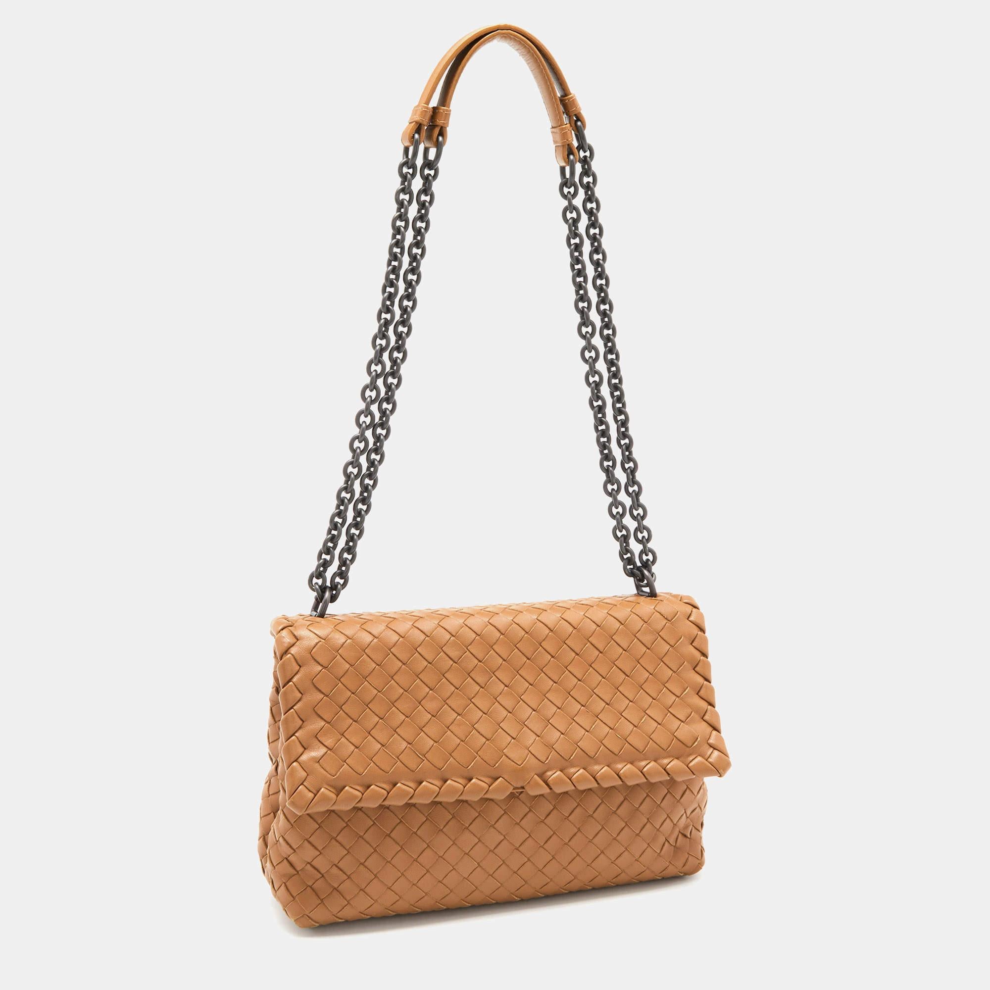 Women's Bottega Veneta Beige Intrecciato Leather Small Olimpia Shoulder Bag