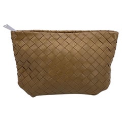 Bottega Veneta Beige Intrecciato Leather Zip Pouch Clutch Pochette