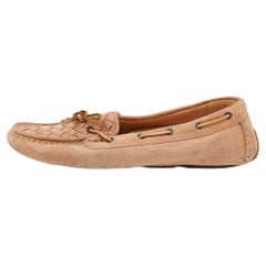 Bottega Veneta Beige Intrecciato Suede Bow Slip On Loafers Size 37