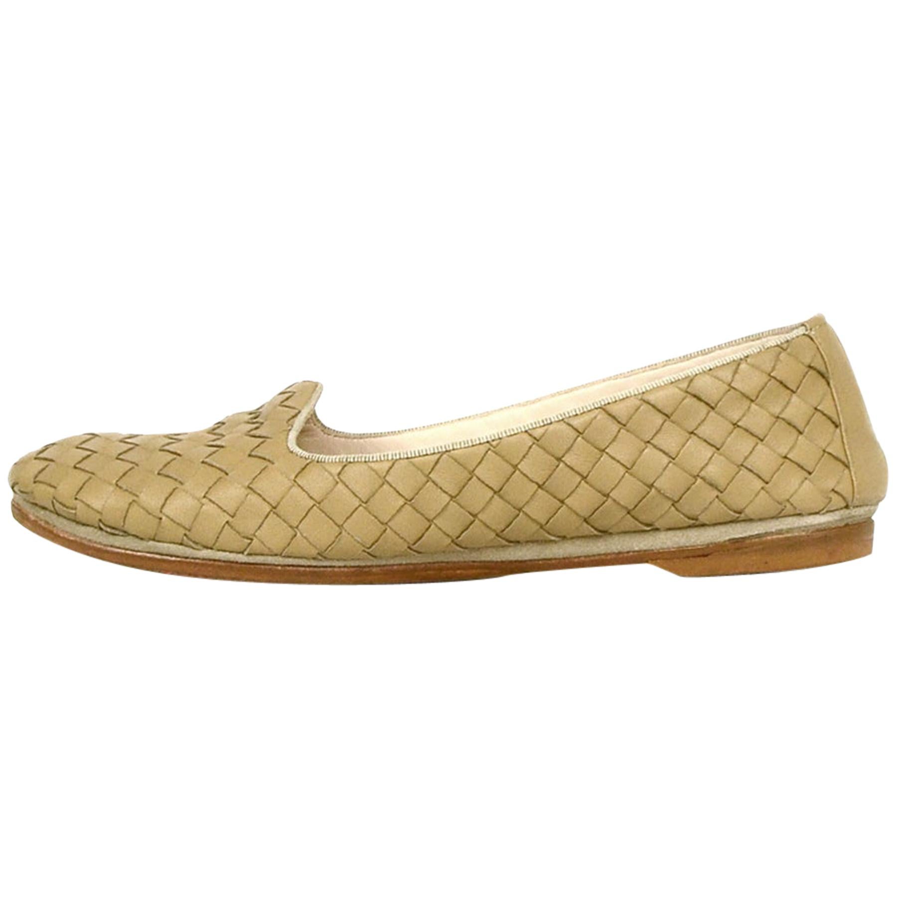 Bottega Veneta Beige Intrecciato Woven Leather Loafers sz 36.5 rt. $760