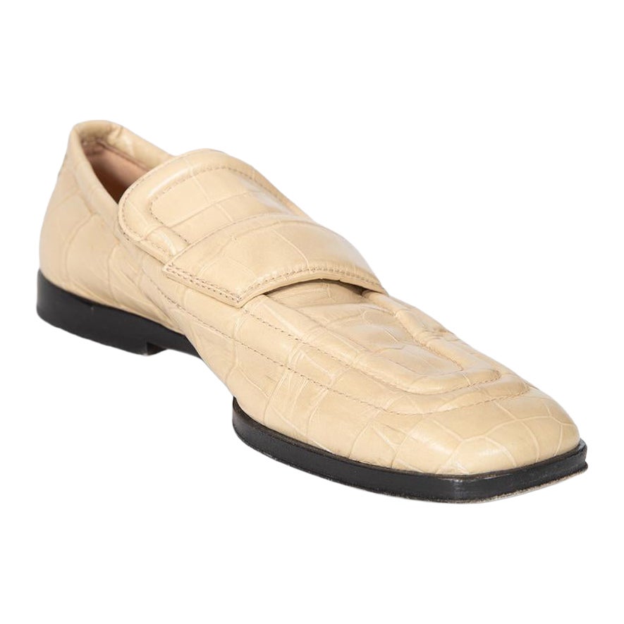 Bottega Veneta Beige Leather Croc Embossed Loafers Size IT 37