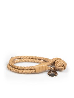 Bottega Veneta Beige Leather Intrecciato Bracelet