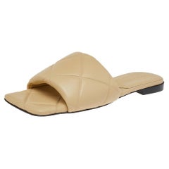 Bottega Veneta Beige Leather Lido Flat Slides Sandals Size 38.5