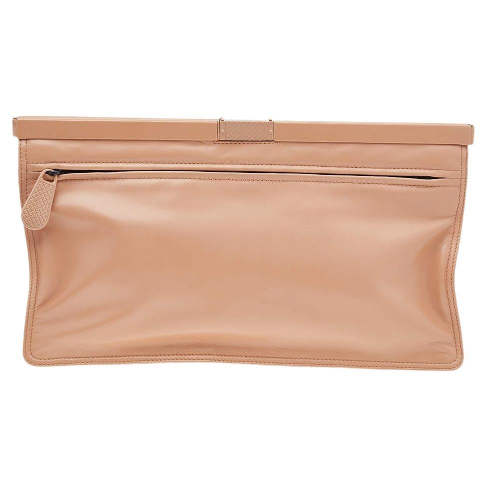 Bottega Veneta Beige Leather Oversized Clutch