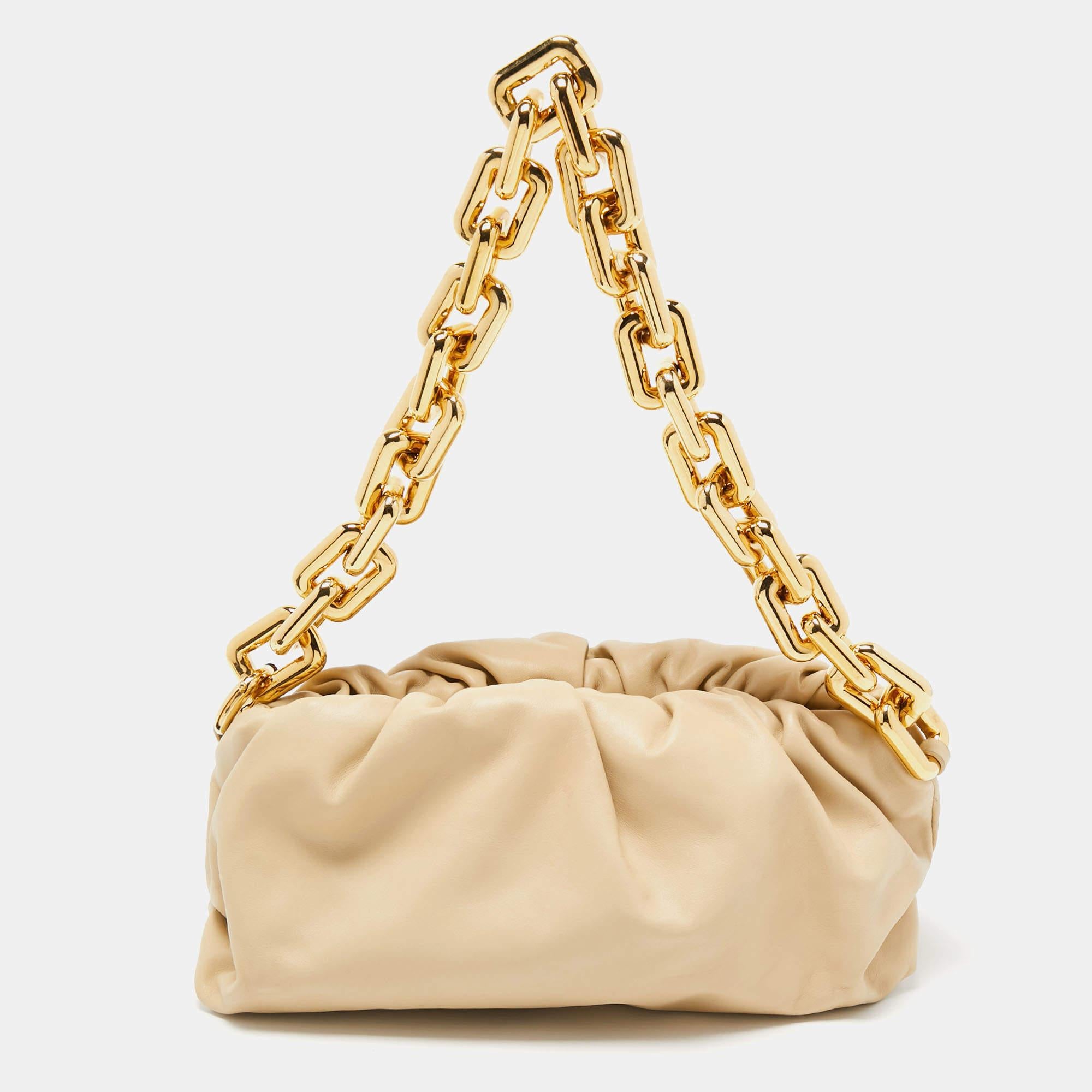 Bottega Veneta Beige Leather The Chain Pouch Bag For Sale at 1stDibs