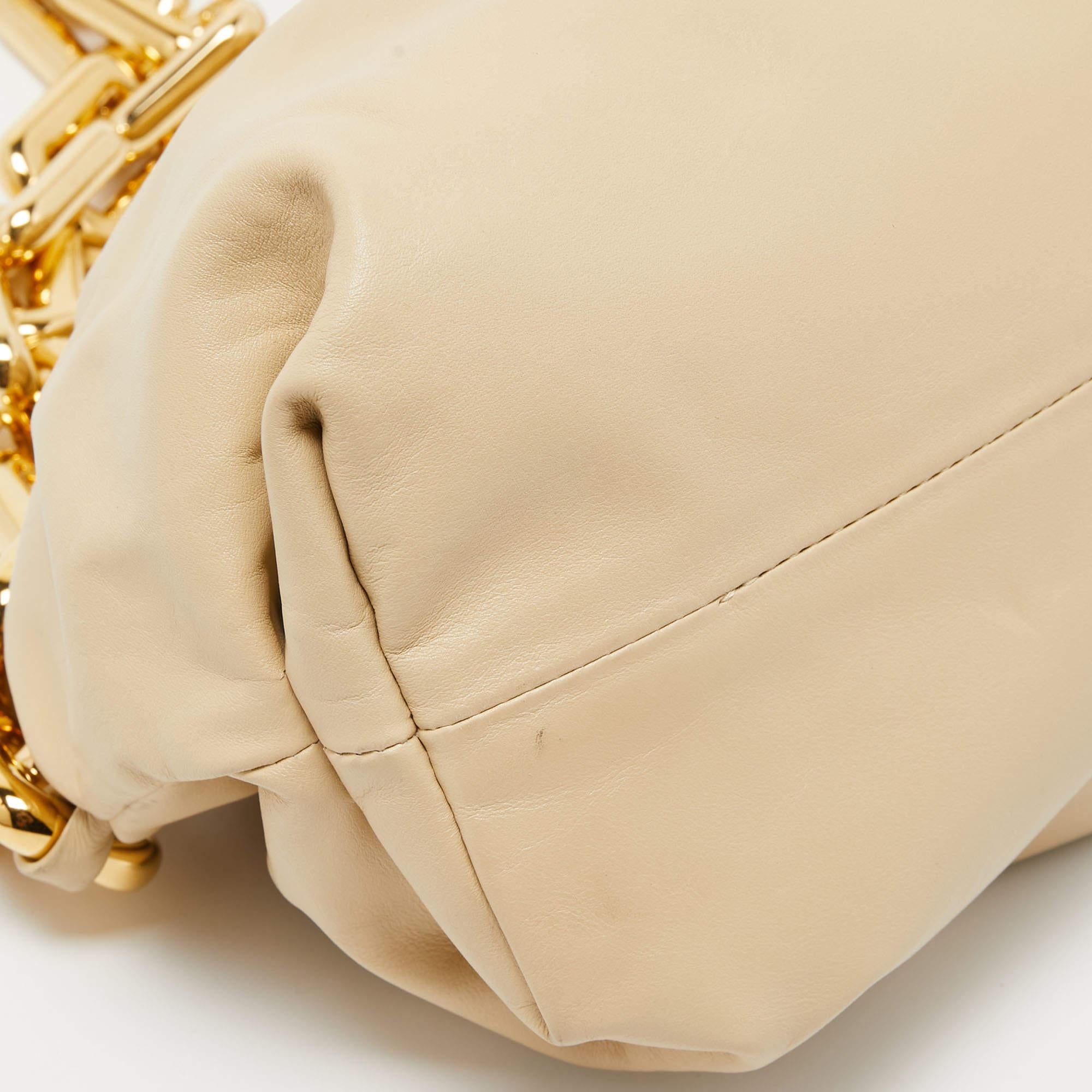 Bottega Veneta Beige Leather The Chain Pouch Bag For Sale 3