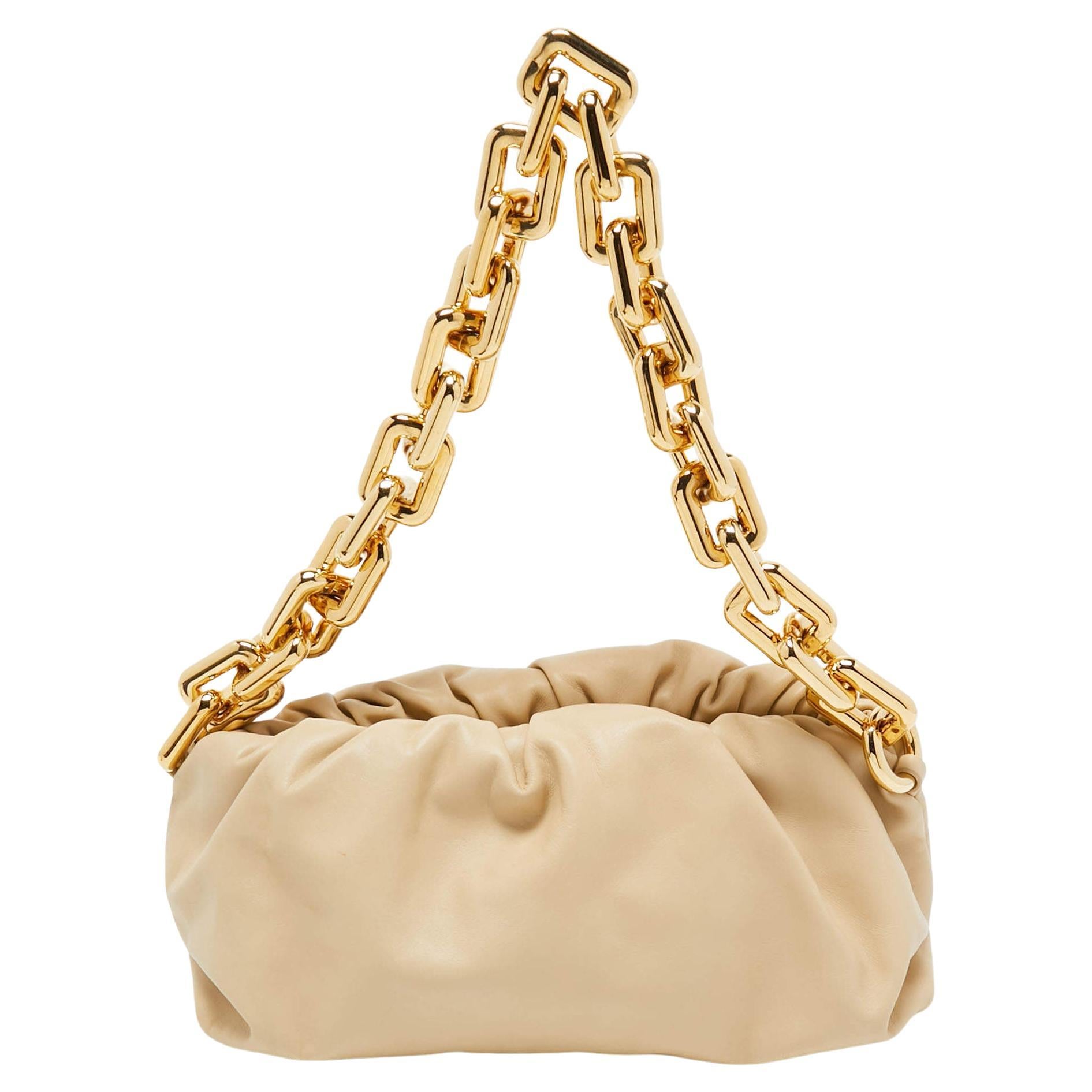 Bottega Veneta Beige Leather The Chain Pouch Bag For Sale