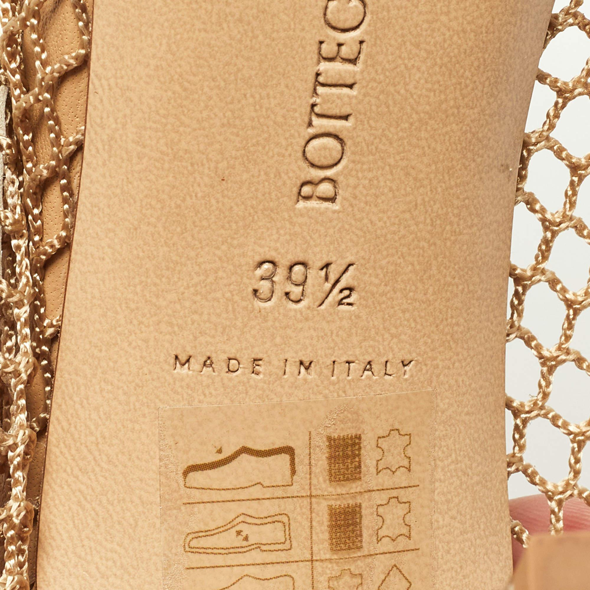 Bottega Veneta Beige Mesh and Leather Chunky Chain Ankle Strap Pumps Size 39.5 1