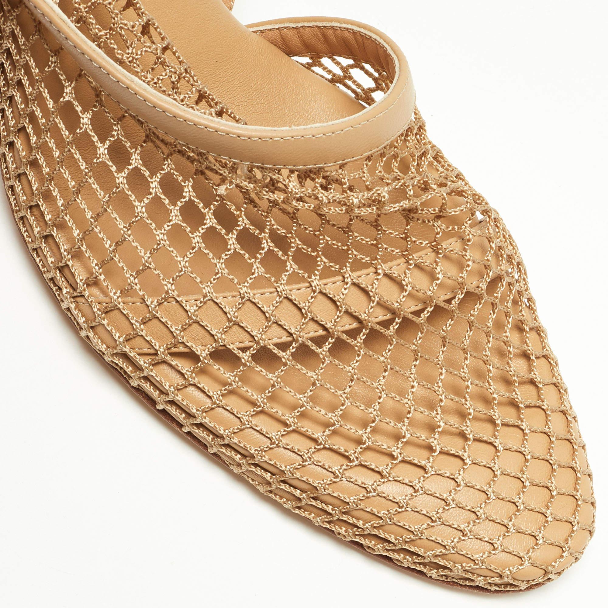Bottega Veneta Beige Mesh e Pelle Chunky Chain Ankle Strap Pumps Taglia 39.5 1