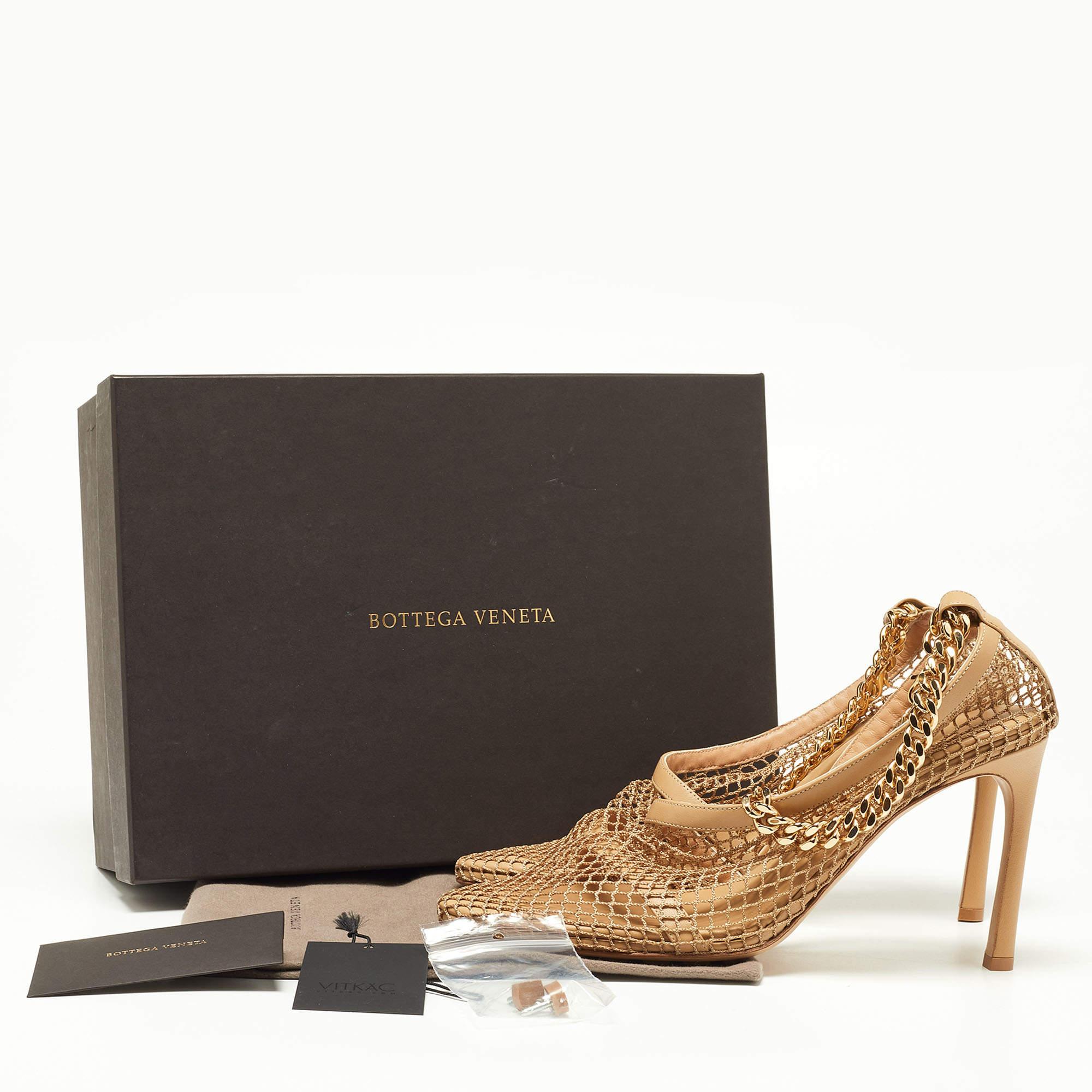 Bottega Veneta Beige Mesh e Pelle Chunky Chain Ankle Strap Pumps Taglia 39.5 3