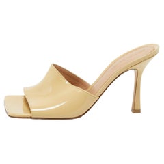 Bottega Veneta Beige Patent Leather Stretch Slide Sandals Size 39