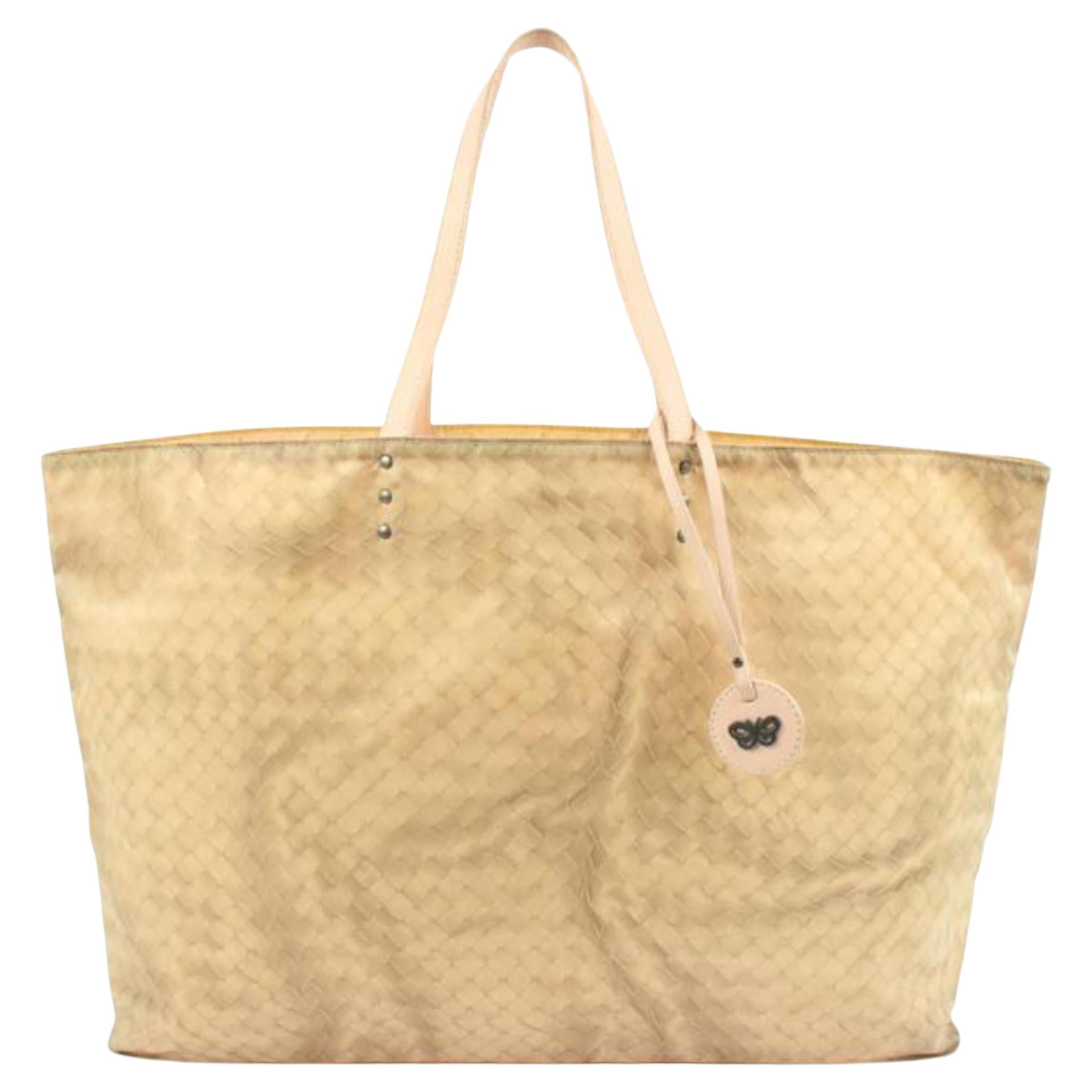 Bottega Veneta Beige Sand Nylon Intrecciolusion Medium Tote Bag 20bv223s For Sale