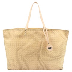Vintage Bottega Veneta Beige Sand Nylon Intrecciolusion Medium Tote Bag 20bv223s
