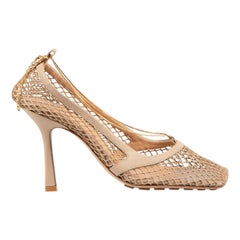 Bottega Veneta Beige Stretch Mesh & Leather Sandals Size IT 37