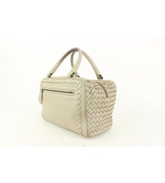 Bottega Veneta Beige Taupe Woven Intrecciato Leather Boston Bag 913bv21