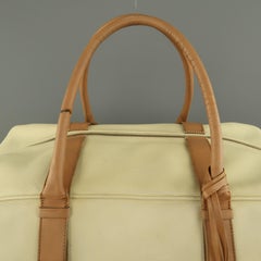 BOTTEGA VENETA Beige Textured Coated Canvas & Tan Leather Duffle Travel Bag
