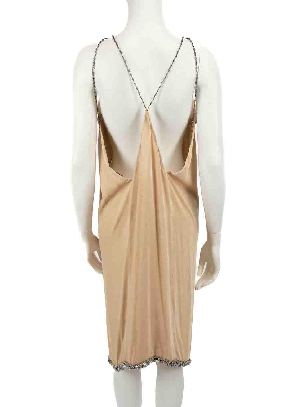 Bottega Veneta Beige Velvet Bead Strap Midi Gown Size M In Good Condition For Sale In London, GB