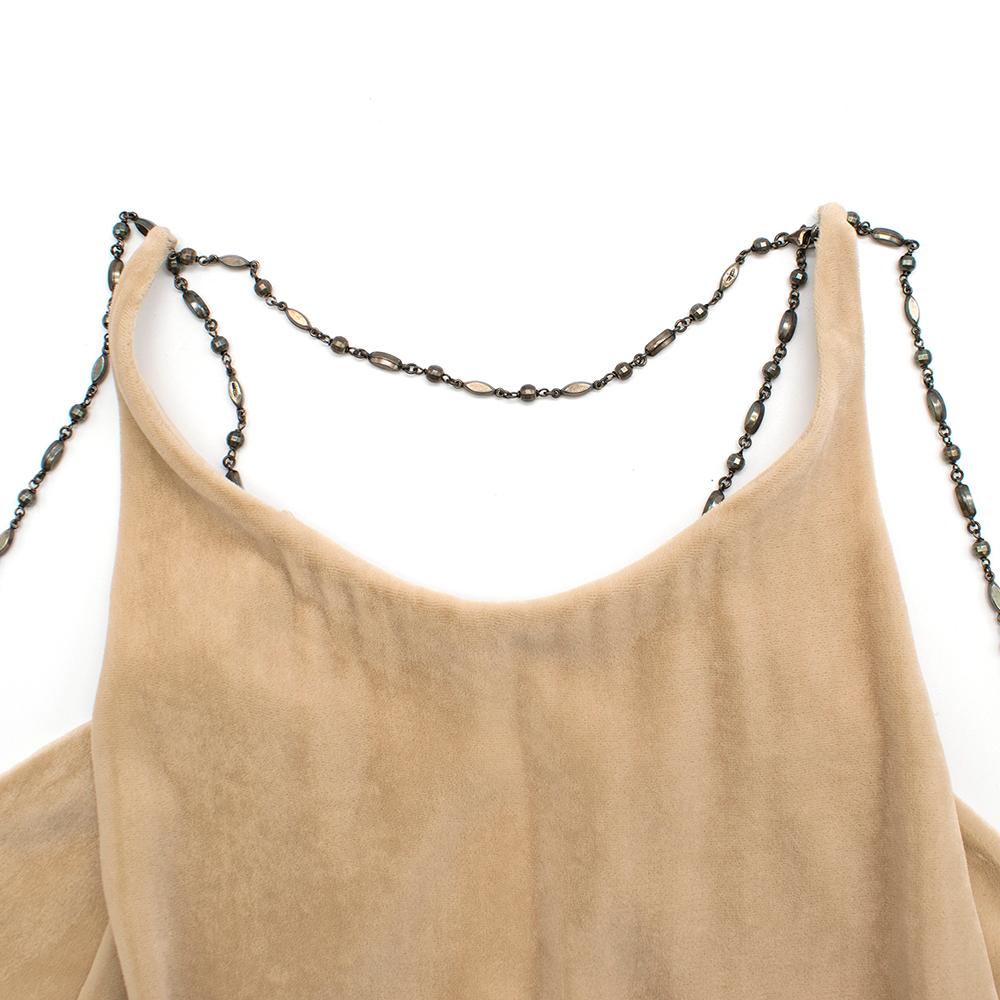 Bottega Veneta Beige Velvet Chain Draped Low Back Embellished Dress - Size US 6 In Excellent Condition For Sale In London, GB