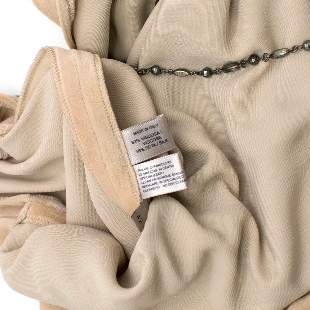 Bottega Veneta Beige Velvet Chain Draped Low Back Embellished Dress - Size US 6 For Sale 1